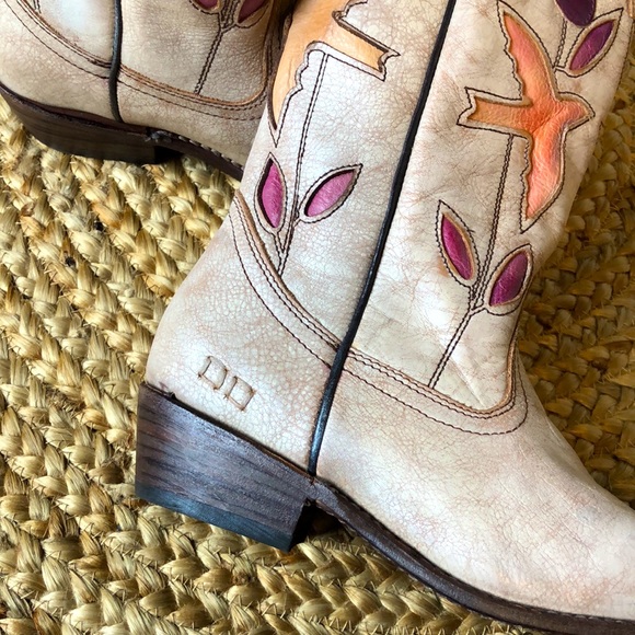 Bed Stu Cobbler Series Valencia II Western Cowboy Boots Floral Birds NEW! - Picture 8 of 11